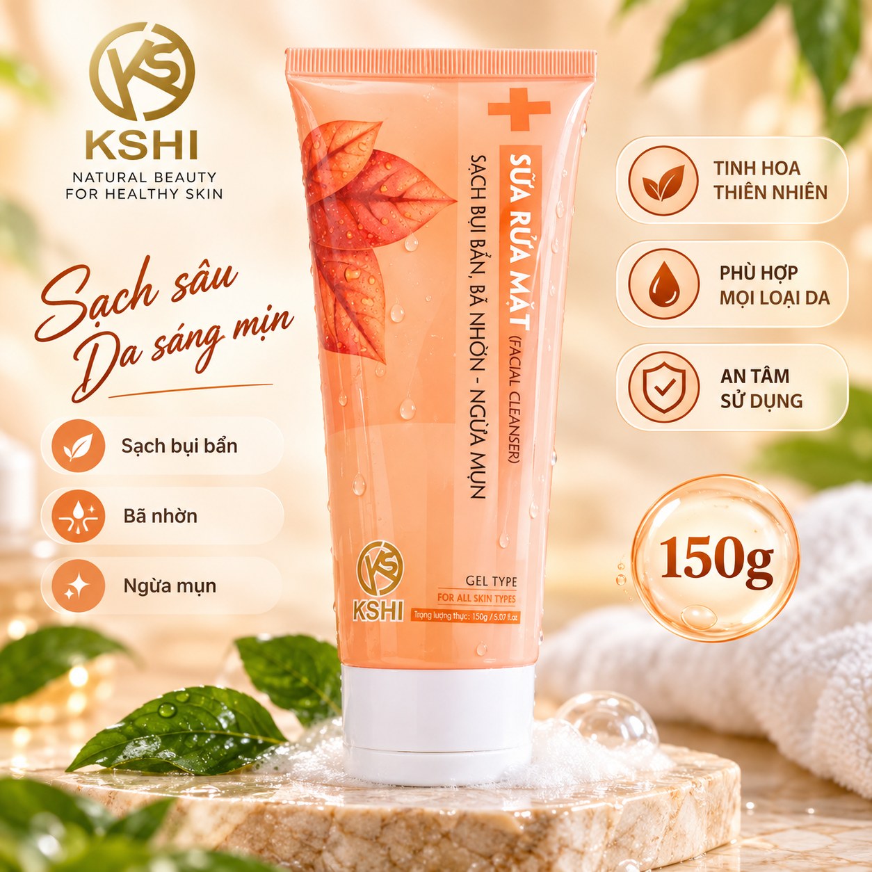 Sữa Rửa Mặt Ngừa Mụn, Sáng Da KSHI Facial Cleanser (150g)